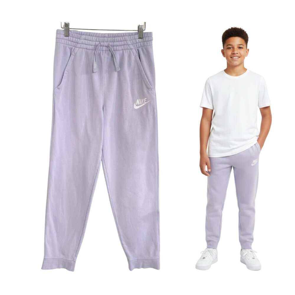 Nike Joggers Sweatpants Big Kids Large Purple Lilac White Sportswear Club Fleece